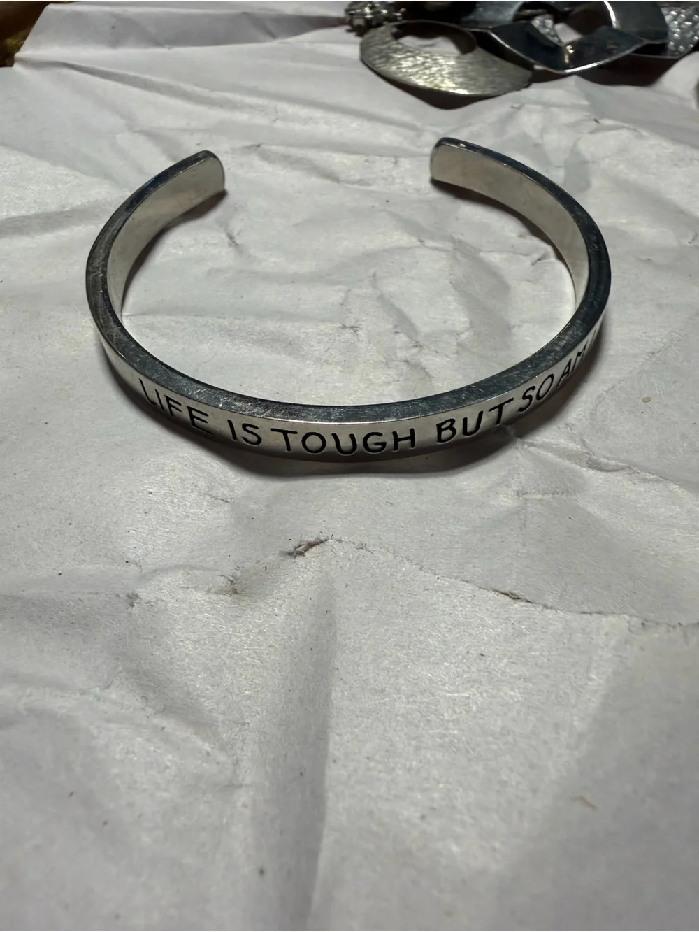 Stamped Inspirational Silver Cuff Bracelet - 